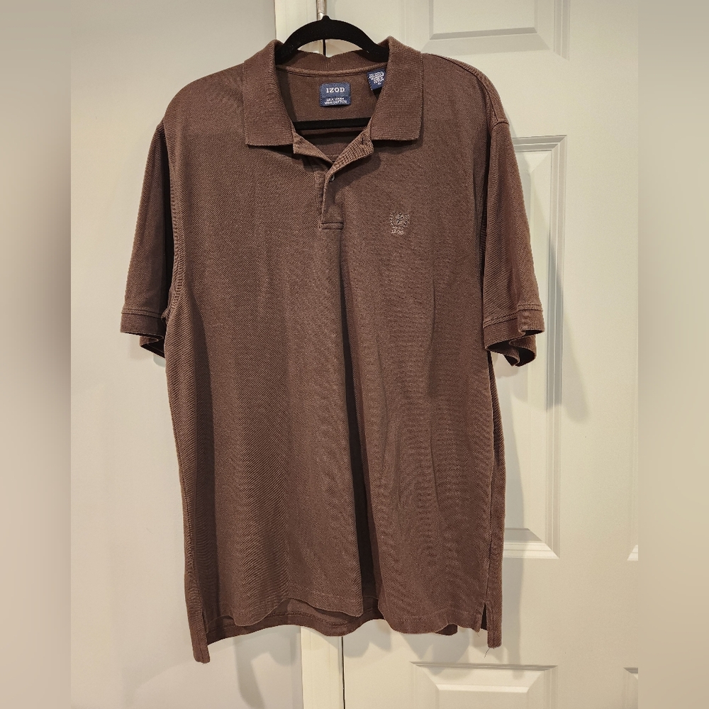 Izod Men's Polo- Silk Wash 100% Cotton- in Chocolate Brown- Size XL